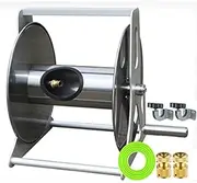 Garden Hose Reel Cart,Household Stainless Steel Car Wash Water Pipe Truck, Gardening Watepipe Storage Rack, Copper Water Gun + Water Pipe/Silver/Hose Reel+2M Inlet P,Silver-Hose Reel+2M Inle
