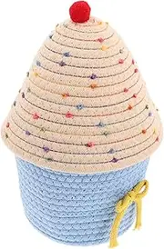Zerodeko Decorative Cotton Thread Weaving Storage Basket with Lid Stylish Lidded Organizer for Nursery Living Room Bathroom Capacity Hand Woven Basket for Clutter Control Home Decor