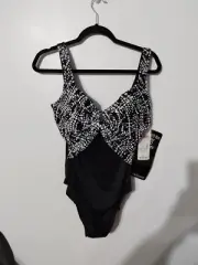Women's Miraclesuit 1pc Swimsuit Size 16 Black White MSRP $140