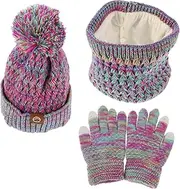 [WESIEVYA] Hat Gloves Winter Gloves Wool Gloves Warm Gloves Pom Pom Winter Beanie Winter Hat Hand Knitted Winter Accessories Fleece Gloves for Winter Hat Gloves for