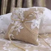 Burlap and Lace Ring Bearer Pillow Strings Ribbon 6" Rustic Country Wedding BNIP