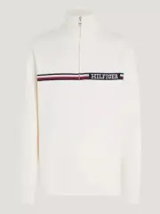 Tommy Hilfiger Men's Stripe Quarter-Zip Sweater - Calico Tan-2XL