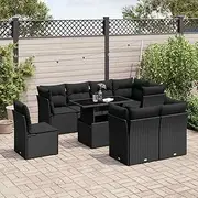 Garden Patio Furniture Set with Cushions, Small Table, Outdoor Chairs for Balcony, Porch, Conversation - 9 Piece Poly Rattan Set