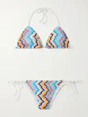 [Missoni] Missoni - Mare Striped Metallic Crochet-knit Bikini - Blue - IT42 IT 42 Blue