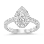 Bevilles Meera Double Pear Halo Ring with 1.00ct of Laboratory Grown Diamonds in 9kt White Gold