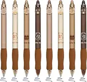 BAYTORY 8Pcs Cute Retractable Erasable Gel Pens, Blue and Black Ink Pen with Eraser Clear, Smooth Writing Comfortable to Use for Note Taking Marking Planner Crossword Puzzles (Coffee)