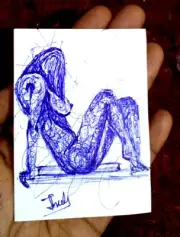 ACEO Original hand drawn Miniature pen drawing SCRIBBLE Art women SMALL New