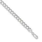 6 Inch Sterling Silver 6mm Semi-Solid Double Link Charm Bracelet