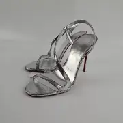 CHRISTIAN LOUBOUTIN Rosalie $945 Silver Manoir Laminated 100mm Sandals New