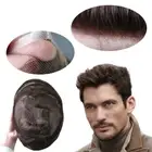 Mens Toupee Natural Swiss Lace Human Hair Replacement Systems 90% Hair Pieces #4