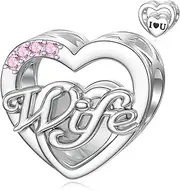 [LANBEIDE] Sterling Silver Love Heart Charms for Pandora, Mom Sister Daughter Wife Nana Charms Family Dangle Charms for Pandora Bracelet Birthday Gifts for Women Girls