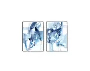 Set of 2 White and Blue Abstract Wall Art Canvas 3 sizes available