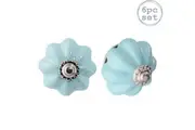 Nicola Spring 6pc Vintage Flower Ceramic Drawer Knobs Set - Interior Furniture Cupboard Door Handle - 4.5cm - Blue