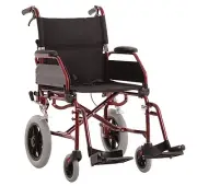 MLE LIGHTWEIGHT FOLDING ALUMINIUM TRANSIT WHEELCHAIR BURGUNDY FRAME