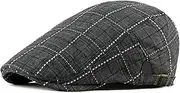 [HIQIU] Checked Pattern Cotton Beret Cap Men's Peaked Cap Summer Newsboy Flat Cap Unisex Flat Cap Hat Adjustable Driving Cabbie Beret Hat