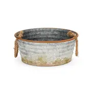 Zinc Tub Moss 36cm Storage Container w/ Rope Handles Garden Decor Large Silver