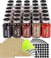30 Glass Spice Jars 6 Oz Empty Square Spice Bottles with 703 Spice Labels, Chalk