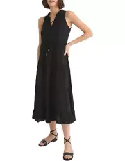 WITCHERY Black Tie Front Midi Dress Size 12 NWT RRP $129.95