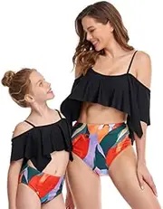 [YANYUESHOP] Family Matching Outfits Bikinis Set Swimsuit Women Girls Swimwear New Kids Child Female Swimming Bathing Suits Beachwear (Size : Girl 164)