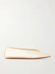 [Le Monde Béryl] Le Monde Béryl - Luna Leather-trimmed Mesh Ballet Flats - Sand - IT42 IT 42 Neutrals