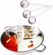 MineDecor 3 Comparts Hot Pot with Divider Stainless Steel Pot Yuanyang Pots for Electric Induction Cooktop Gas Stove (34 cm Include 3 Pot Spoons)