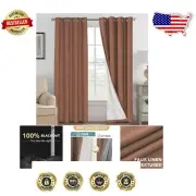 Stylish 108-Inch Blackout Curtains - Faux Linen Look, Energy Saving Drapes