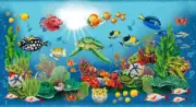CORAL REEF PANEL BY STUDIOe AQUARIUM SEALIFE OCEAN TURTLE FISH FABRIC 24"X44"