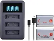 1860mAh NP-BX1 Npbx1 Battery+LED 3 Slots Charger Compatible for ZV-1F DSC-RX100 M6 M7 M5A M3 WX500 HX300 WX350 AS300 AS30V HX60(2Battery 1Charger)