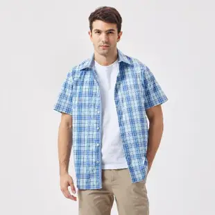 【NAUTICA】男裝 吸濕排汗格紋短袖襯衫(藍色)