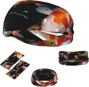 FJWSLCH Japan Fancy Koi Carp Fishes Headbands for Women Men Non Slip Workout Sweatbands Adjustable Sports Hair Bands Elastic Head Bands Moisture Wicking Hairband for Running, Cycling, Yoga, Spa