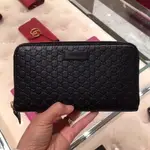 GUCCI 皮夾 經典LOGO壓花真皮拉鍊長夾 全黑