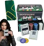Poker Chips Set - Texas Hold 'Em Poker Chip Set - Wear-Resistant Multi-Functional Professional Game for Craps Home Parties and Entertainment Activities