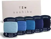 DARUMA Sashiko Thread 100% Cotton Card Type (43.7 yd) x 5 Colors with English Manual, Sewing & Embroidery Value Set (Thin, Amaoto)