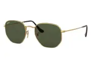 Ray-Ban Hexagonal Flat Lenses Gold/G-15 Green 54 mm Sunglasses RB3548N 001 54-21
