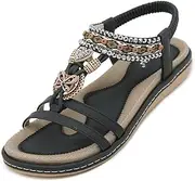 [Bothevin] Women's Summer Flat Comfortable Toe Separator Sandals with Rhinestone Beads Size 36-44