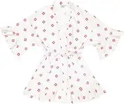 [Bella Sleep + Spa] Satin Robes for Women Short Kimono Ruffled Silky Bathrobe, Small/Medium