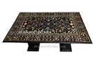 48" x 36" Marble Center Table Top Pietra Dura Inlay With 18" marble Stands