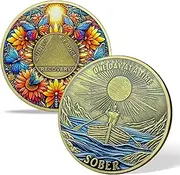 Sobriety Coin AA Chips and Medallions - Colorful Butterflies and Sunburst Design - Sober Token Celebrating Sobriety - Alcoholics Anonymous Gifts - Sobriety Gifts for Men Women