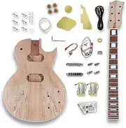 YoungMonic DIY Electric Guitar Semi-Finished Kit, Map Texture Veneer Mahogany Body and 22 Fret Neck One Piece Set In Heel Rosewood Fingerboard, White Square Inlays, All Accessories Included (01)
