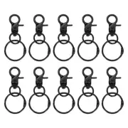 10Pcs Lobster Claw Clasps Keychains, Trigger Snap Hook with Binder Rings, Black