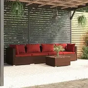 5 Piece Garden Lounge Set with Cushions Poly Rattan Brown Patio Bar Sets