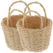 2 Pcs Mini Basket Baby Girl Tiny with Handle Woven Flower Baskets