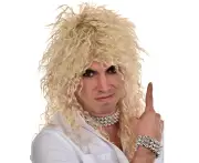 80s Rock God Crinkle Long Blonde Wig