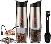 2pcs Electric Salt and Pepper Grinder Set, Salt and Pepper Mills USB Electric Rechargeable Gravity Refillable Adjustable Coarseness Stainless Steel Refillable Pepper Grinder