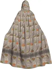 Egg Cup Noodle Ramen Print Hooded Grace Cloak For Women Men Halloween Cosplay Carnival Parties Themed Events, Black