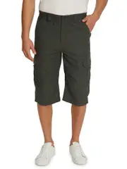 Microfibre 3/4 Cargo Shorts Khaki - Elastic Waist