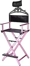 Makeup Artist Chair with Headrest - Folding Directors Chair, Portable Aluminum Construction, Foldable for Convenience, Ideal for Makeup Artists Color: Gold
