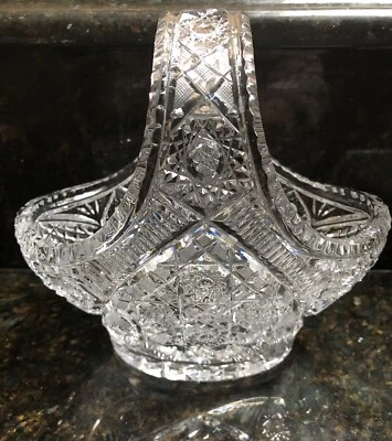 NEW Bohemian Czech Hand Cut 24 Lead Crystal Queens Lace 8 Inch Brides Basket