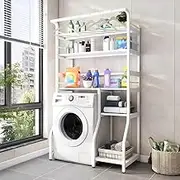 5 Tier Drum Washing Machine Storage Rack with Hanger Rail Multi Functional Laundry Room Cabinet Shelf with Metal Frames