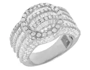 10K White Gold Baguette Real Diamond Dome Ring 16MM 5.5Ct
